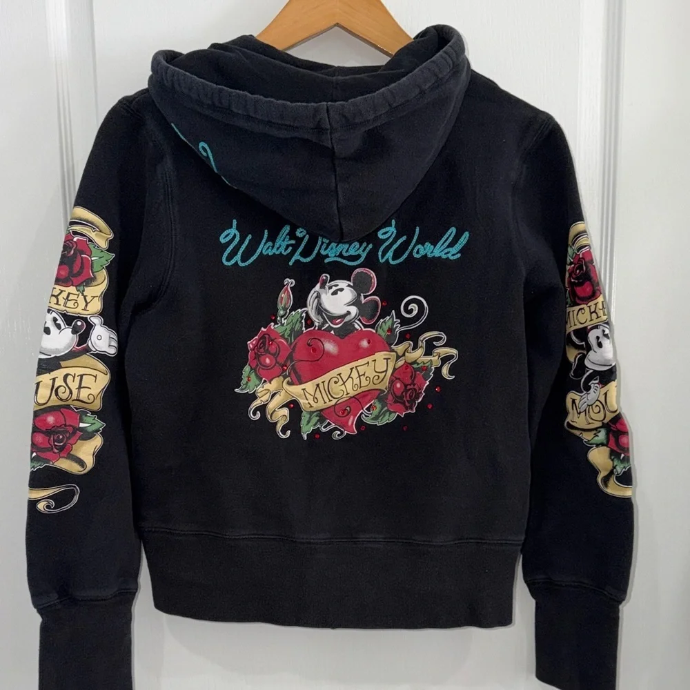 Rare 2000s Disney Mickey Mouse Double Zip Hoodie Rose Embroidery Size large - Picture 1 of 7